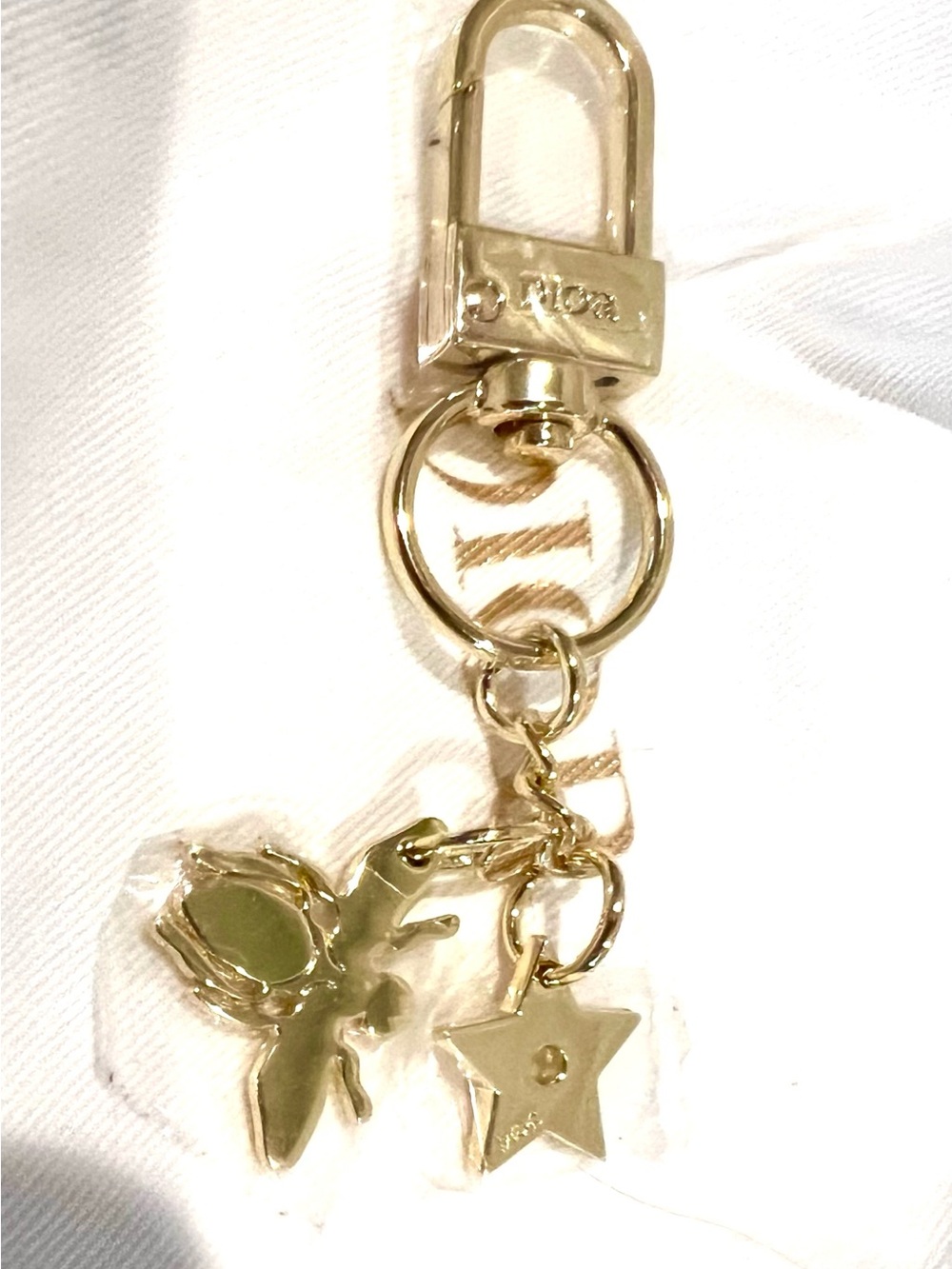 New Authentic Dior Gold Star & Bee Charm Key Holder+ Dior drawstring dust pouch